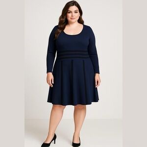 Prabal Gurung x Lane Bryant Navy Blue Black Knit Long Sleeve Sweater Dress 18/20
